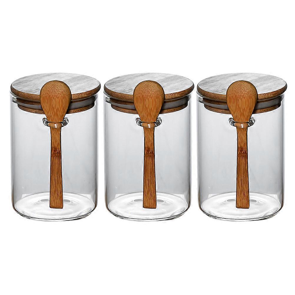 Brown Glass Storage Jars with Sealed Lids for Storage and Transparent 3pcs