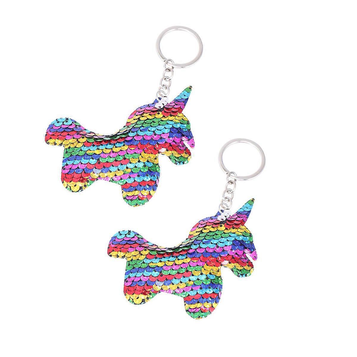 Car Keyring Unicorn Keychains Plastic Sequin Fabric Keychain Holder For Backpacks Handbags Colorful 2Pcs