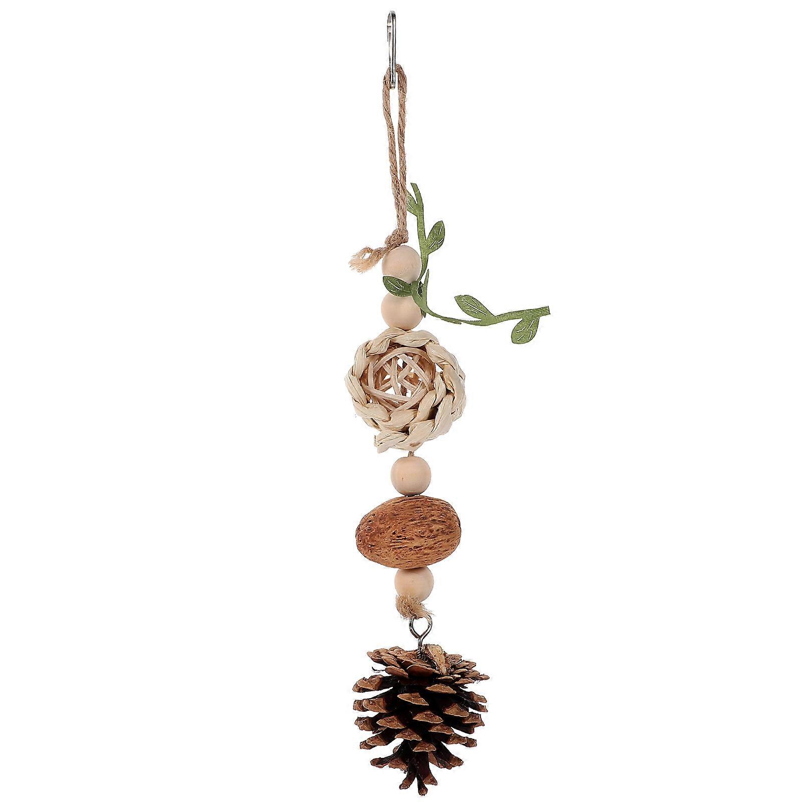 Foraging Bird Toy Chewing Hanging Cage Enrichment Playtime Multi 4.5x29cm Rattan Wood Pine Cone 1Set