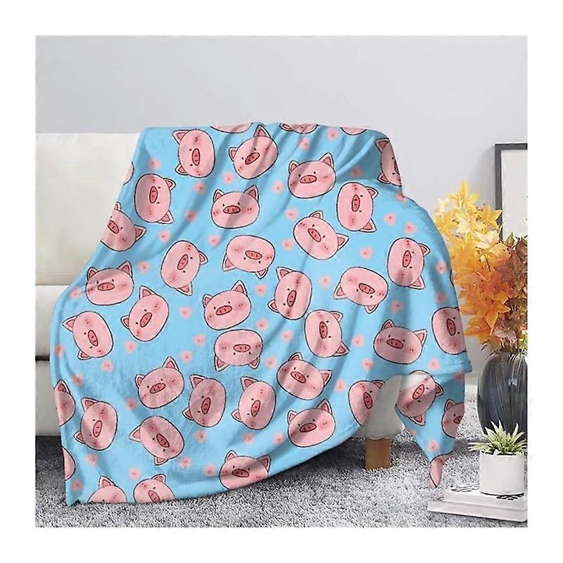 Cute Piggy Pink Fleece Blanket 130x150cm - Warm Sherpa Quilt for Bed and Sofa Bedding in Size Medium