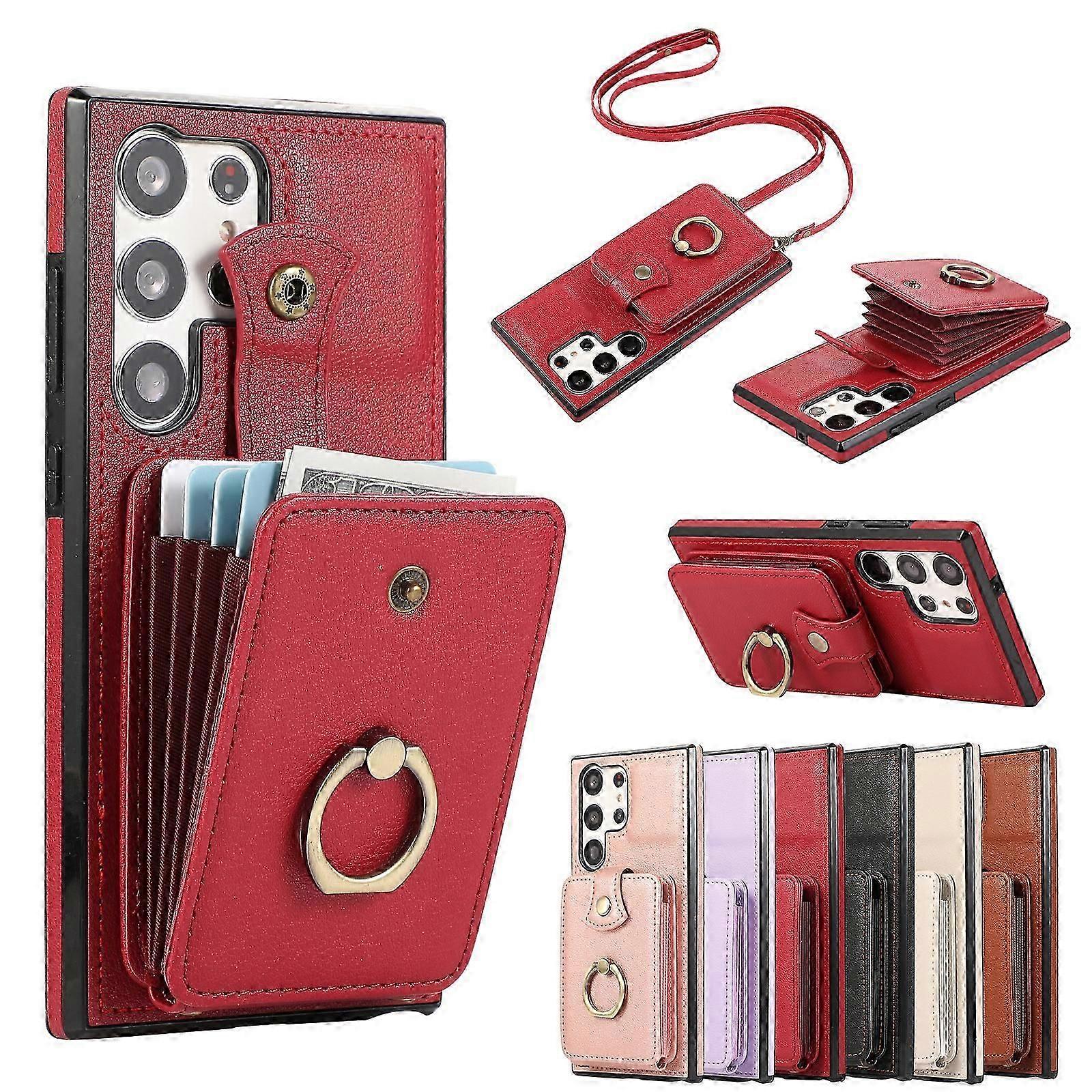 2 in 1 Wallet Case Compatible with Samsung Galaxy S24 Series, Magnetic Closure Purse Case with Rotation Ring Stand, Card Slots Holder, Lanyard Crossbo
