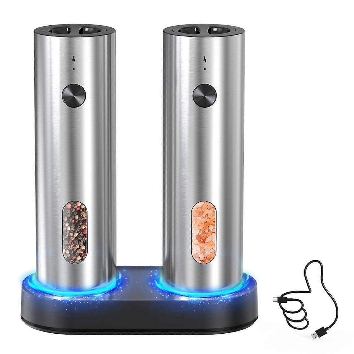 Rechargeable Electric Salt and Pepper Grinder Set Automatic Stainless Steel Pepper Mill Grinders with Charging Base