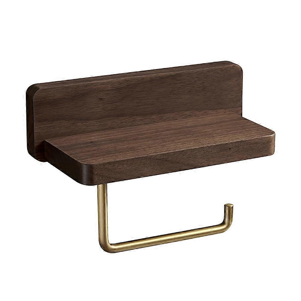 Wall Mounted Punch Free Paper Towel Holder Wood Brass Multiple Functions 1Set