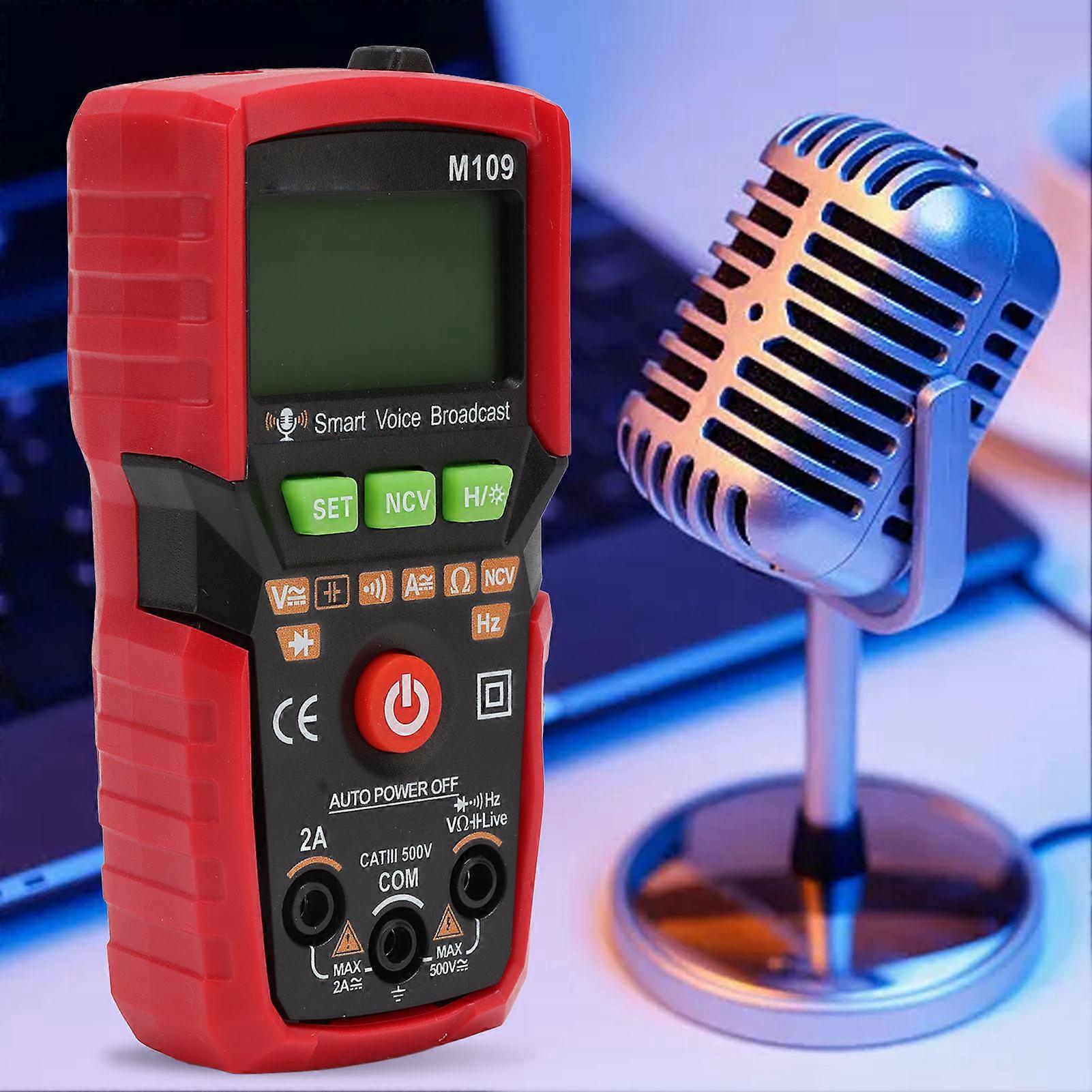 Digital Multimeter English Voice Broadcast Flashlight Backlit Screen Automatic Portable NCV DC AC Voltmeter Ammeter Red 
