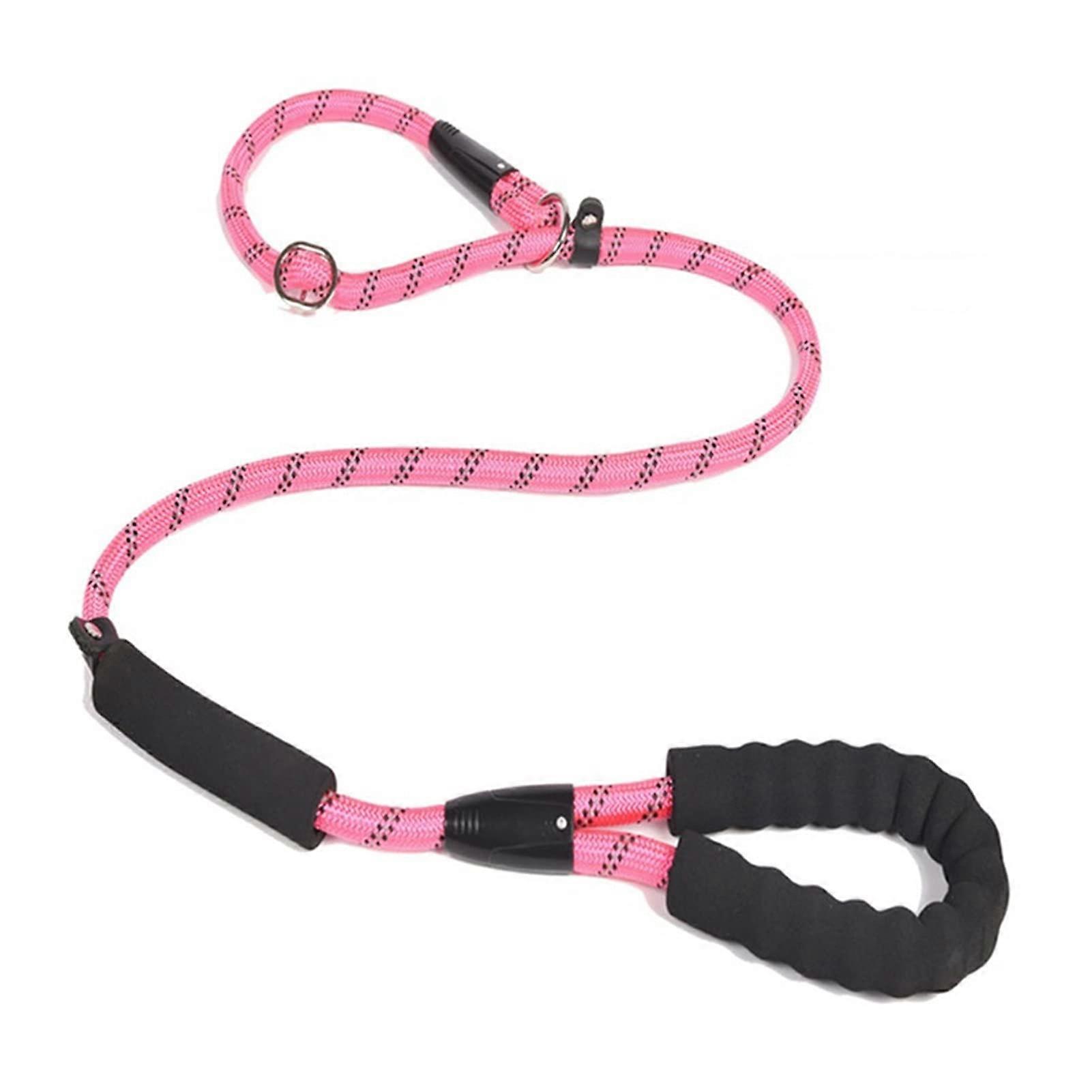 Reflective Nylon Pet Leash, Double Handle with PStyle Collar Belt (Pink, XL)