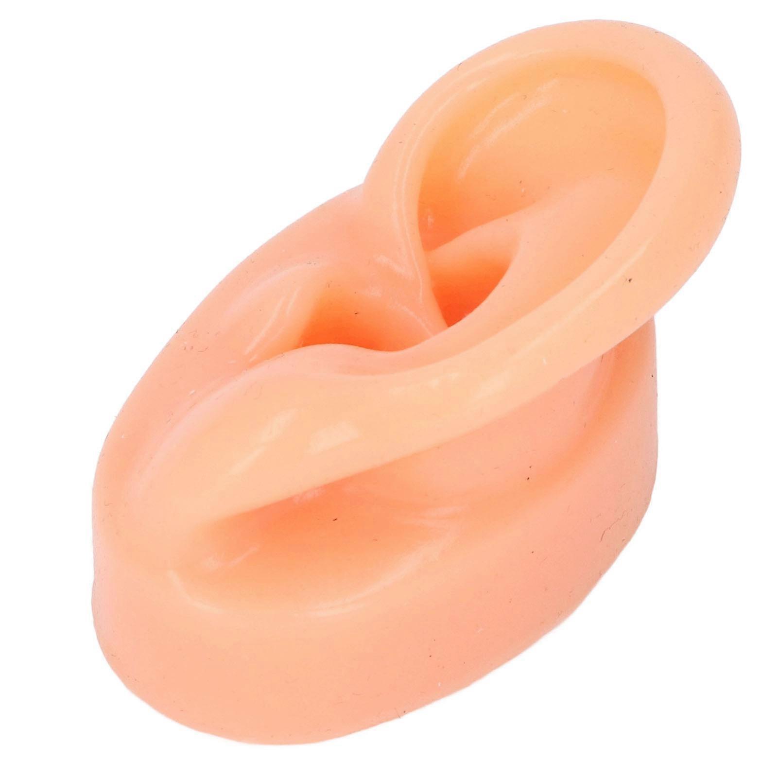 Silicone Ear Model Soft Simulation Hearing Tool Sound Aid Display M Fleshcolor with Black Cylinder Stand Left