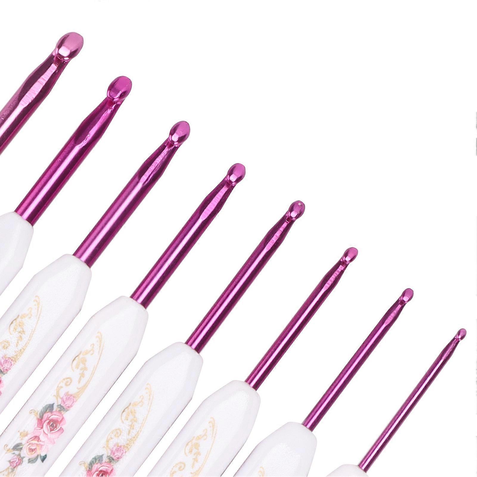 Crochet Hooks 8 Pcs Soft NonSlip Good Grip Knitting Needles Set with Mark for Weaving Home Use(Safflower Porcelain Pack of 8 )