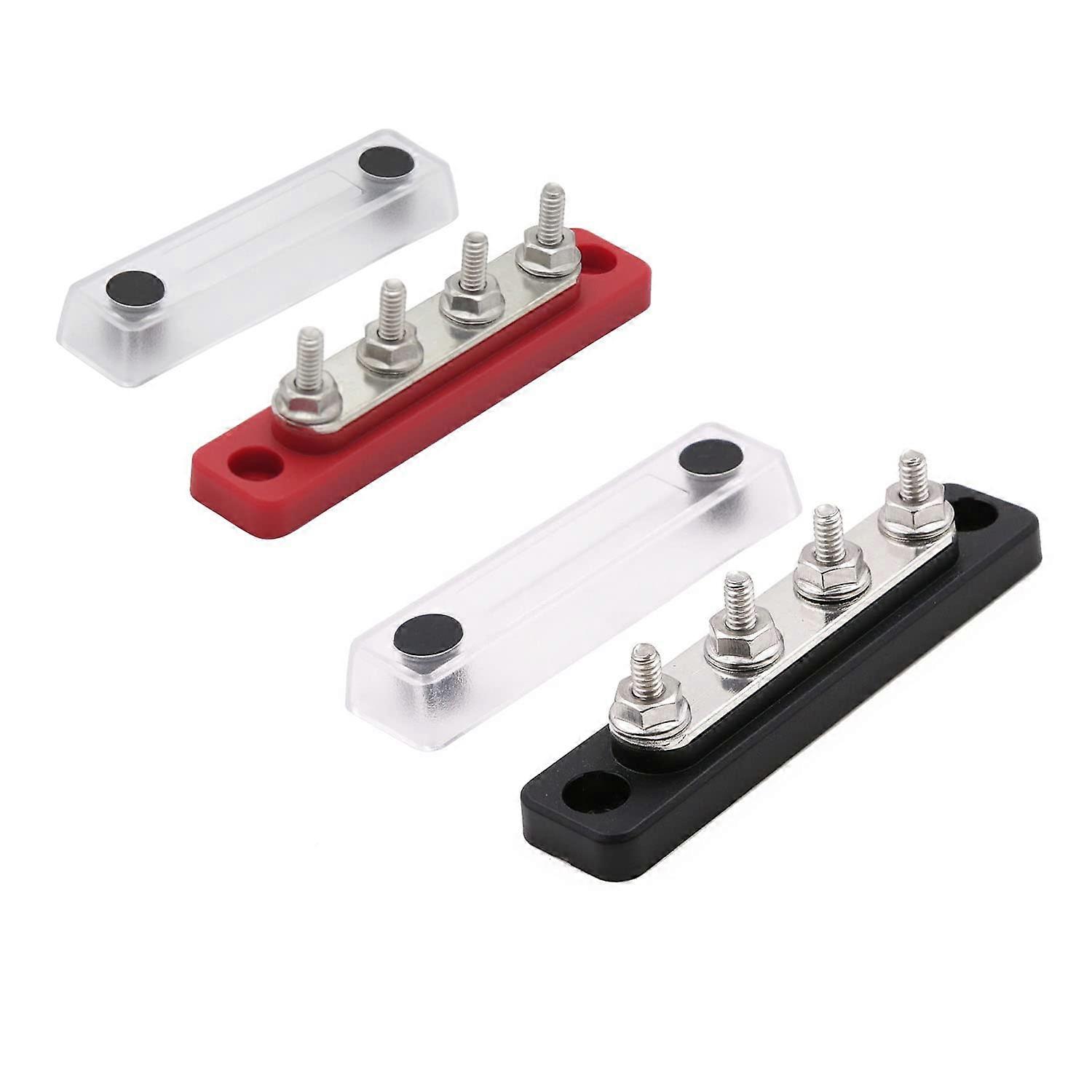 12V48V Copper Bus Bar 100A with 4x M5 Bolt Terminal Blocks Red Black Pack of 2