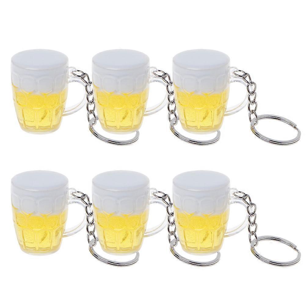 6pcs Miniature Beer Cup Keychains Realistic Acrylic Pendant Decor for Keys Handbags Party