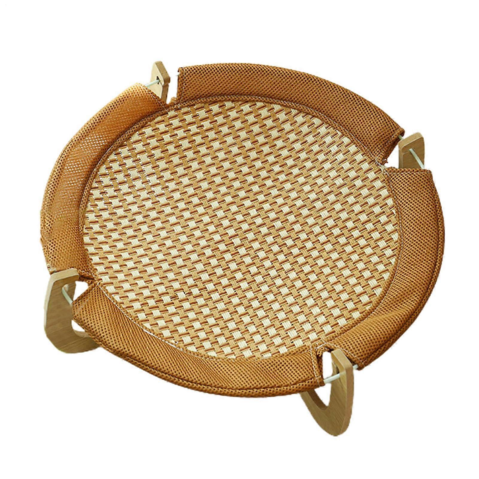 Pet Sleeping Mat, Rattan Cat Bed with Wooden Base, Breathable Summer Mattress, Scratch-Resistant Design for Cats