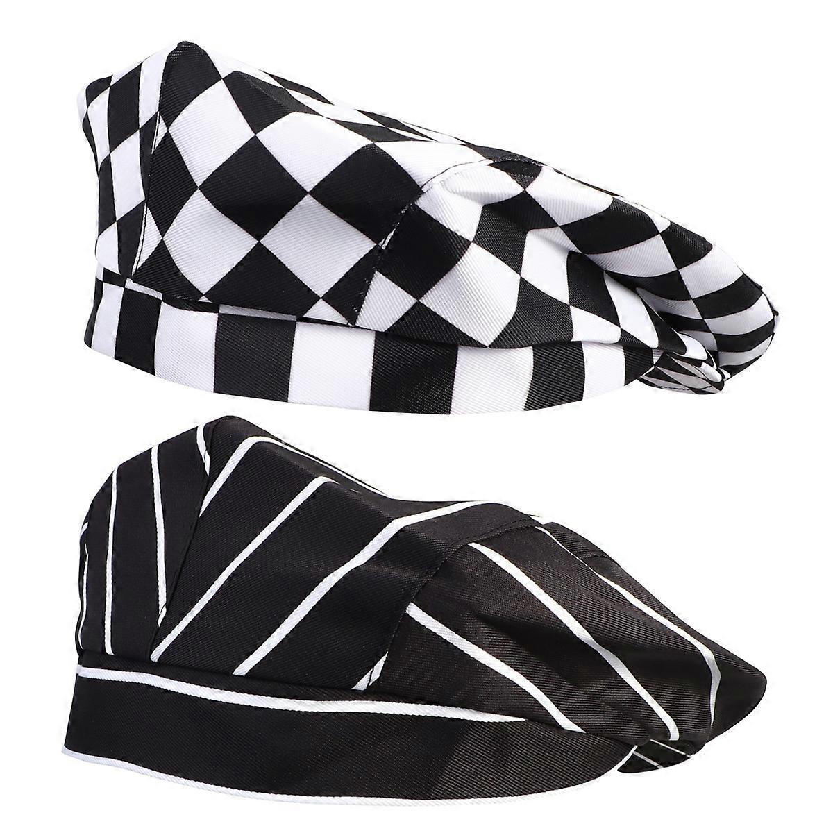 Gorro Para Chef Hat Küche Arbeiten Kreativer Kopfschmuck Schwarz Weiß Gitter Staubdicht 2er-Pack