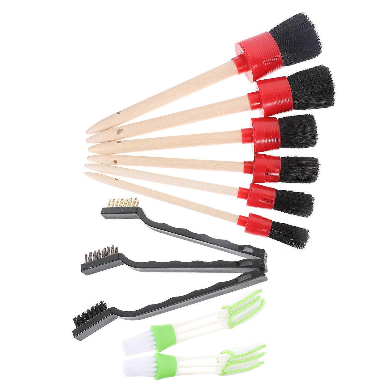 Professional Detailing Brush Set for Car Interior Cleaning with Ergonomic Handle and Durable Plastic, Black