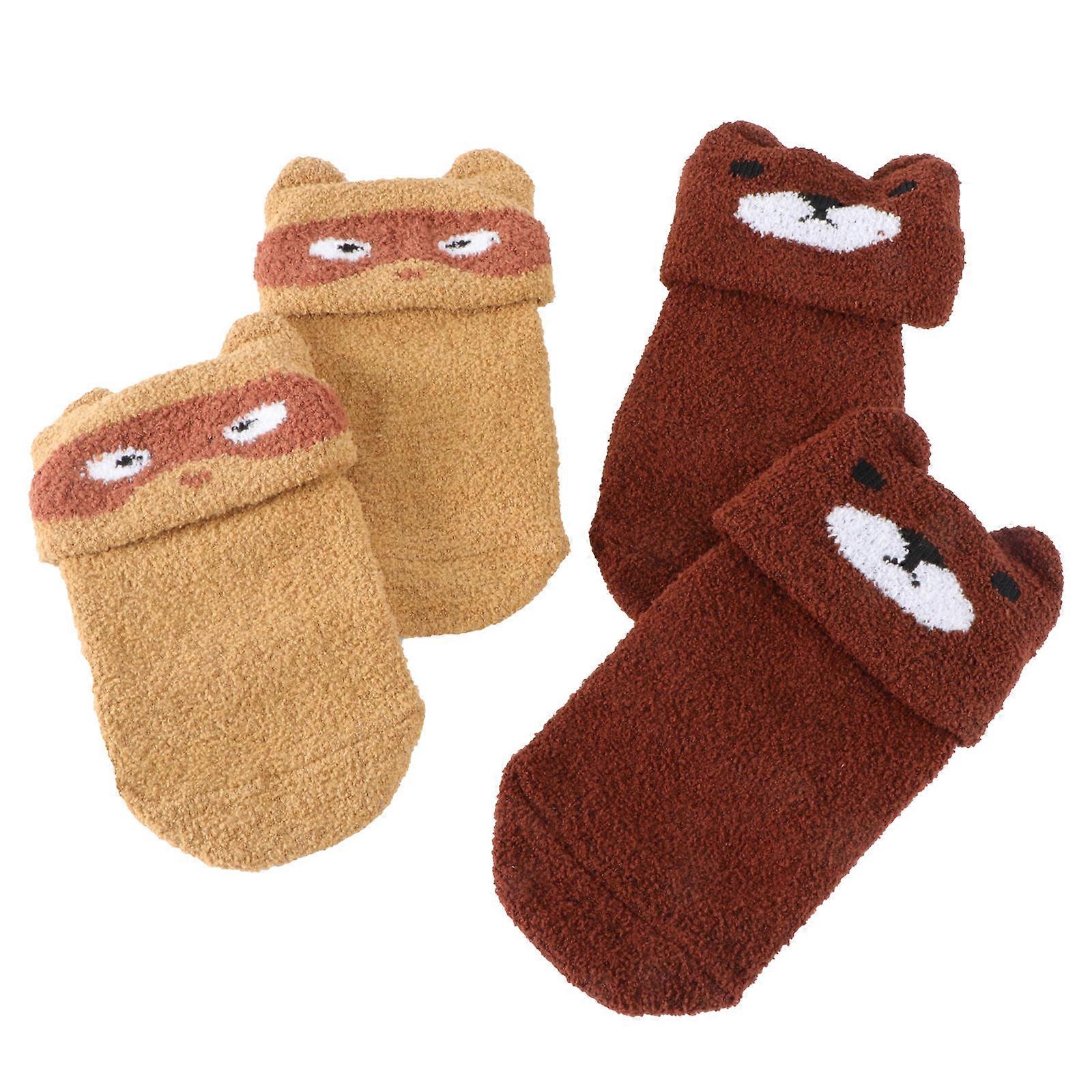 Coral Fleece Baby Socks with Cartoon Patterns for Home Use Brown Color Soft and Comfortable Fit