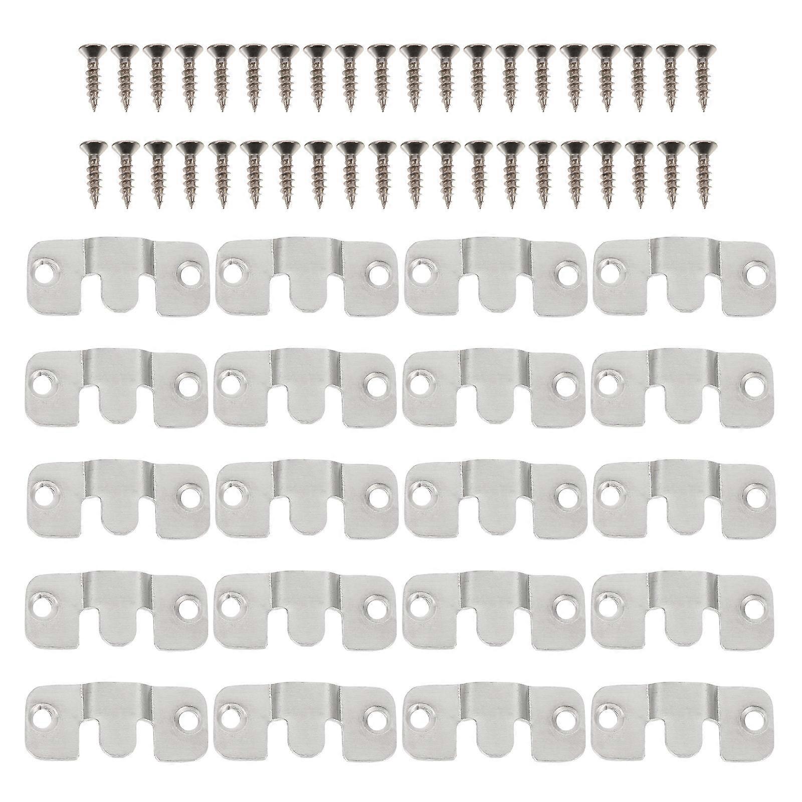 20pcs Stainless Steel Flush Mount Brackets for Photo Frames – Heavy Duty Wall Mount Clips with Screws, Durable Interlocking Design for Secure Display