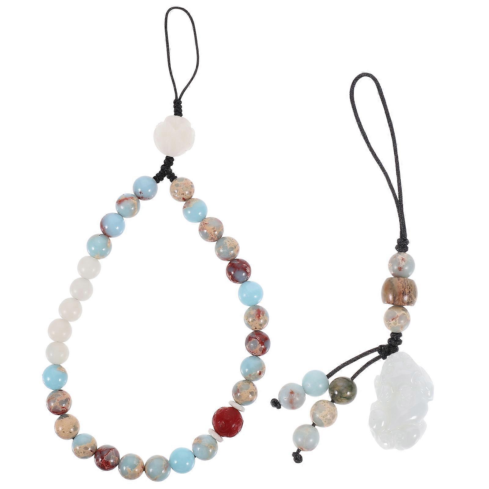 Chinese Style Agalmatolite Phone Lanyard with Bodhi Hanging Rope, Short Cellphone Strap for Keychain Use