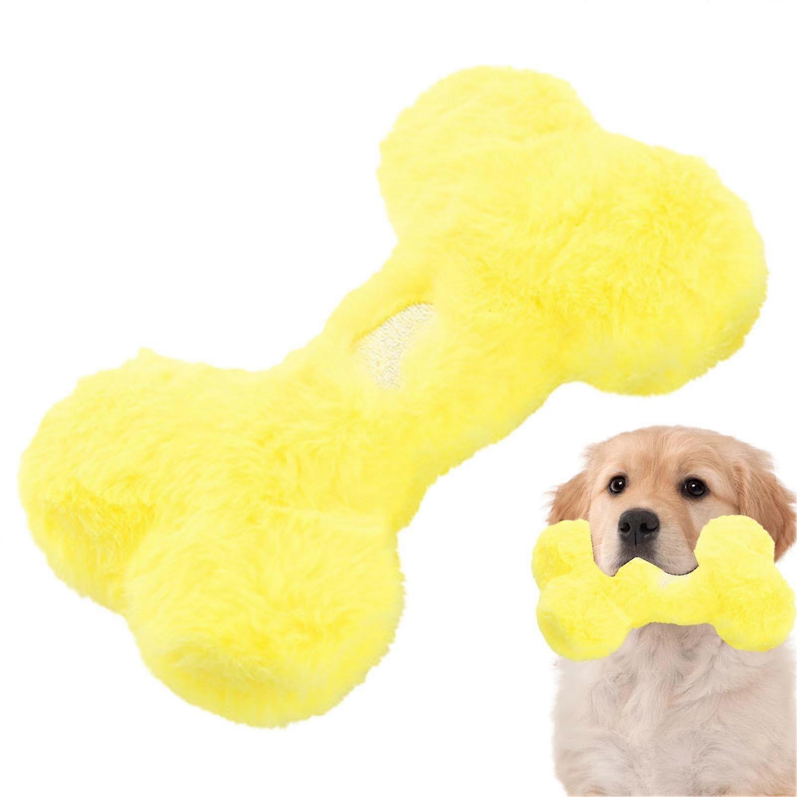 Plush Dog Toy - Interactive Yellow Puppy Chew Toy in Bone Shape | Soft Plush Material for Comfort | Vocal Dog Toy