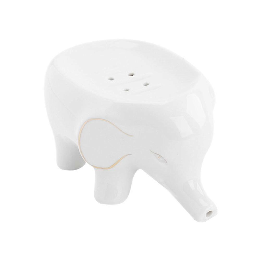 Cute Elephant Shape Soap Box 1Pack For Bathroom Use And Home Decoration In White Ceramic Material For Soap Storage