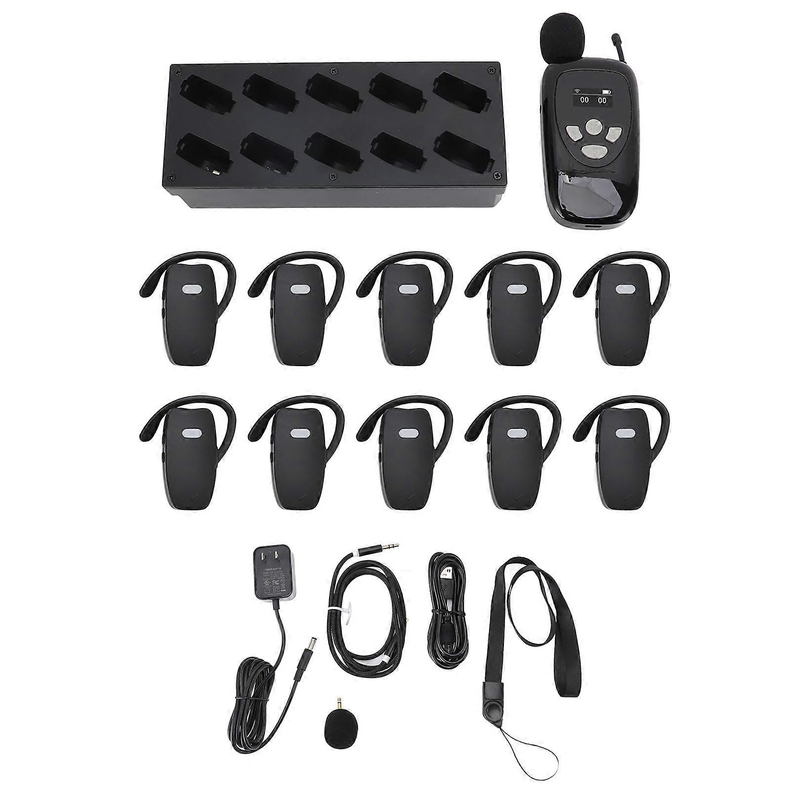 Wireless with 1 Transmitter 10 Receivers Microphone Charge Case Tour Guide Headset System for Museum Tours Factory Visit