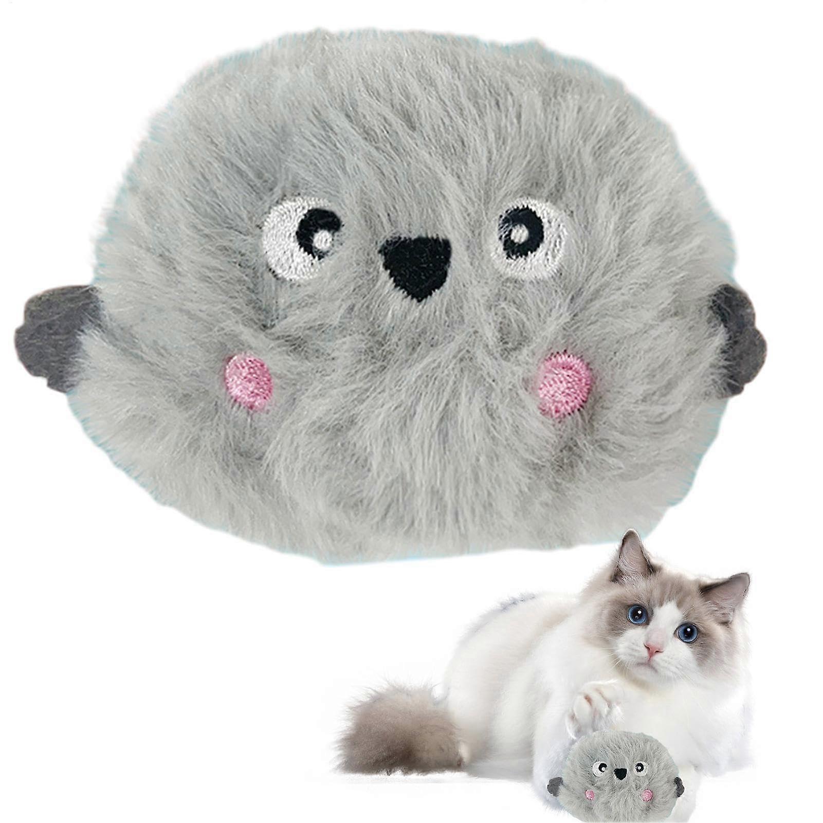 Cat Plush Toy with Squeaky Sound, Soft Grey Design, Built-in Catnip Pack, Interactive Toy for Dogs and Cats