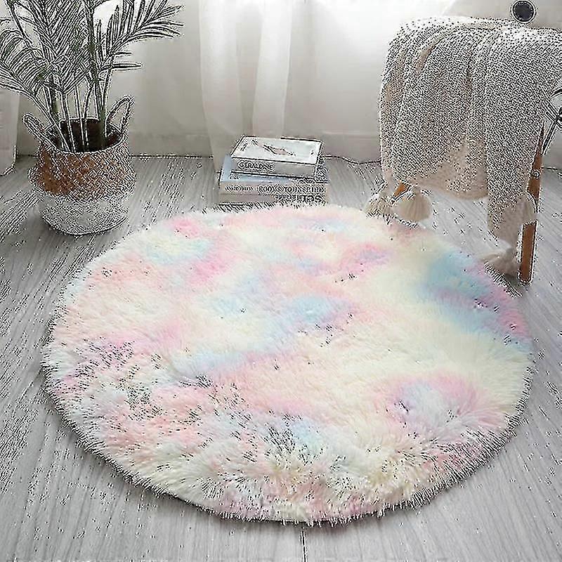 子供のための丸いふわふわのラグ女の子の部屋、ティーンズの寝室のための23.6インチの毛皮のような円の敷物、ぬいぐるみの毛むくじゃらのカーペットかわいい保育園の敷物