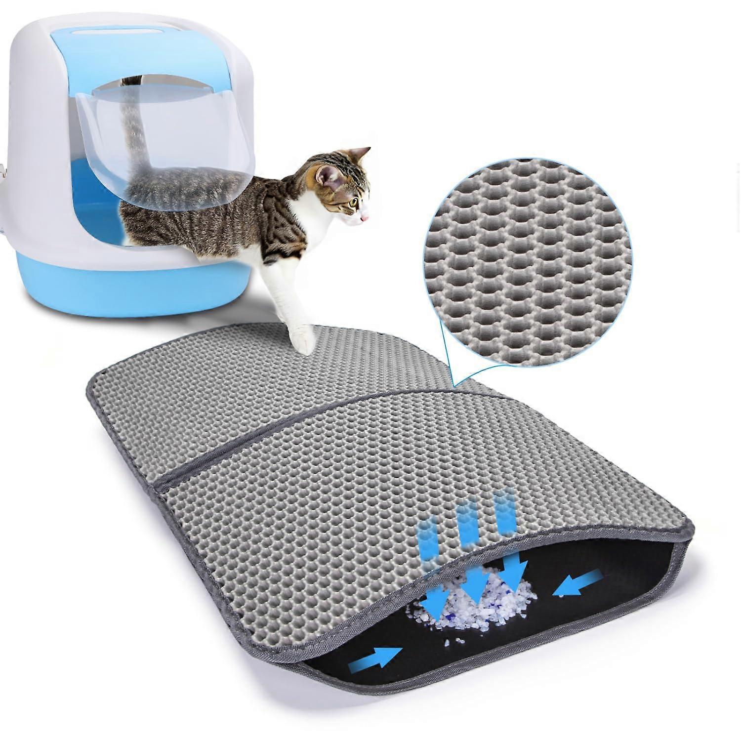 Cat Litter Mat, Honeycomb Design, Non-Slip Grey 60 x 43 cm Cat Litter Tray Mat For Cat Litters