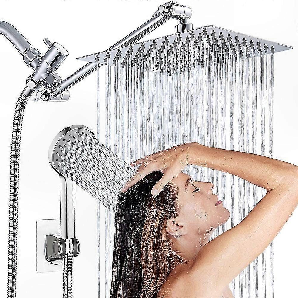 8-Inch Electroplated Showerhead with 5 Spray Modes, Handheld and Wall-Mounted Rainfall Shower System