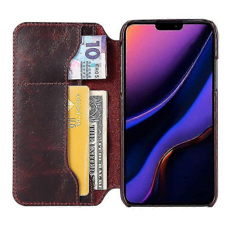 Genuine Leather Wallet Case Card Slot For Iphone Xr Winered On1134