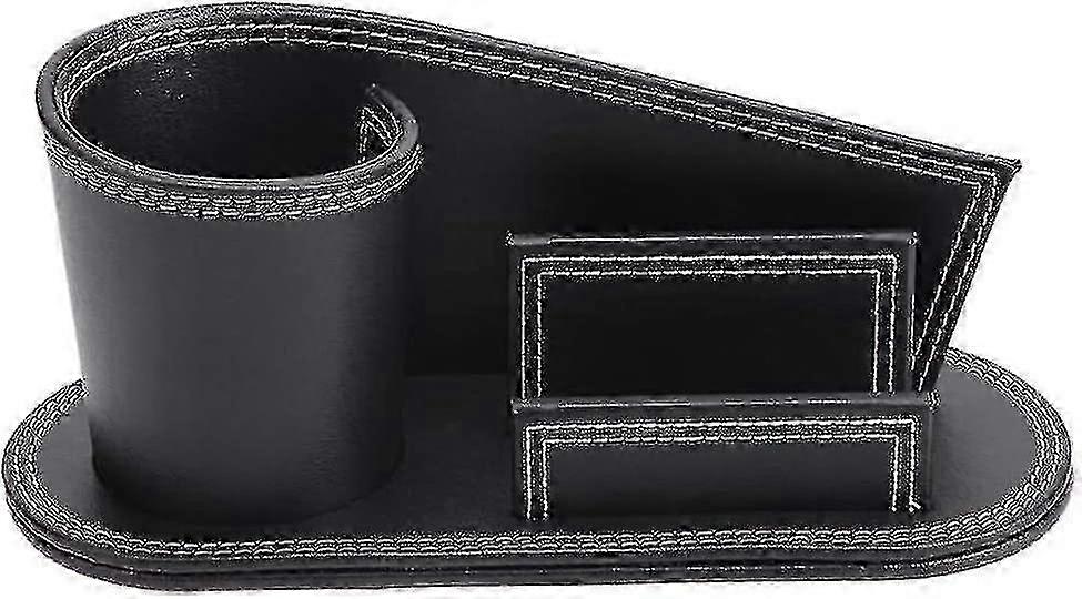 Multifunctional Desktop Pencil Holder,pu Leather Box,round,black