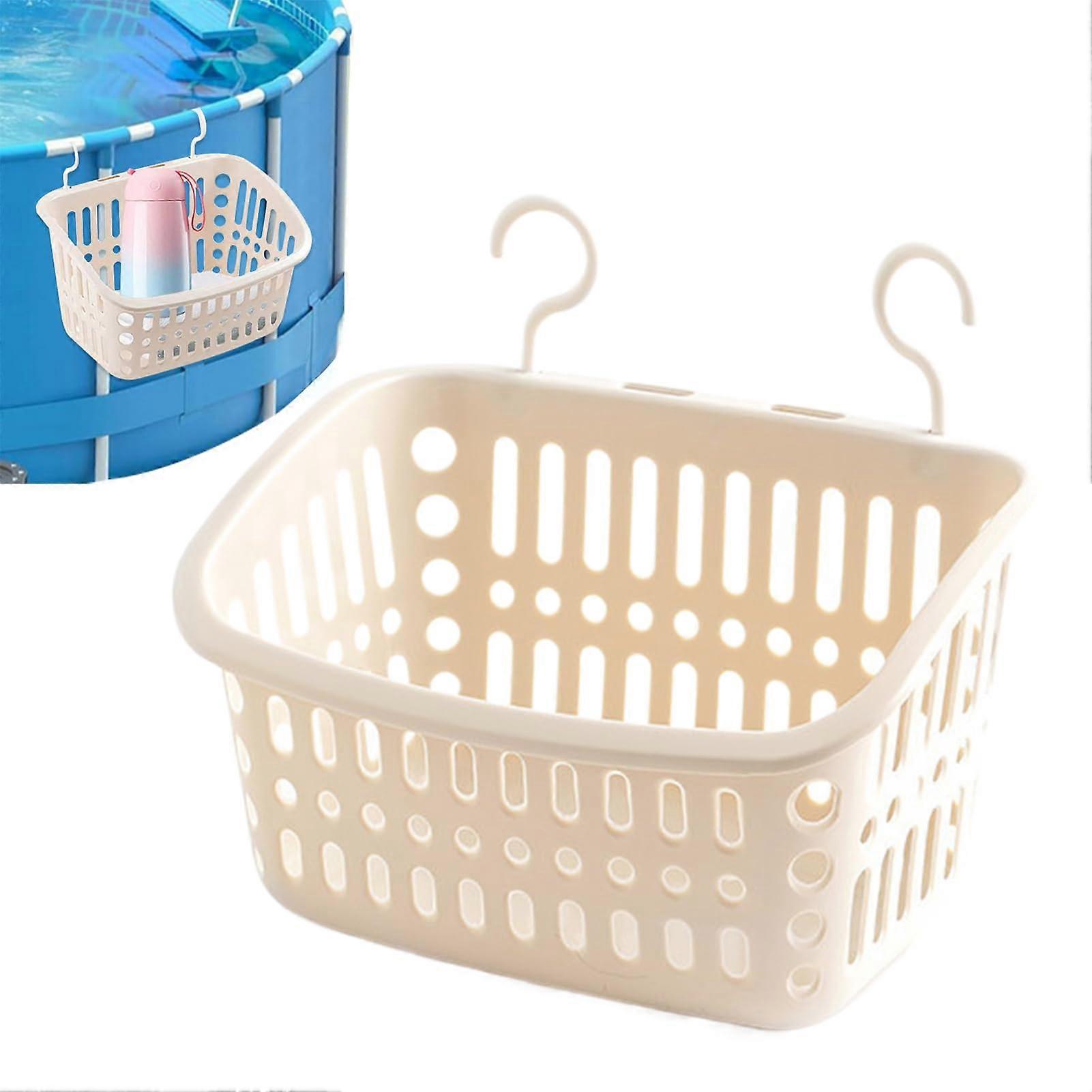 Poolside Organizer - UV Resistant Storage Basket with Hooks and Cup Holder for Towels, Water Bottles, and Toys - Apricot Color