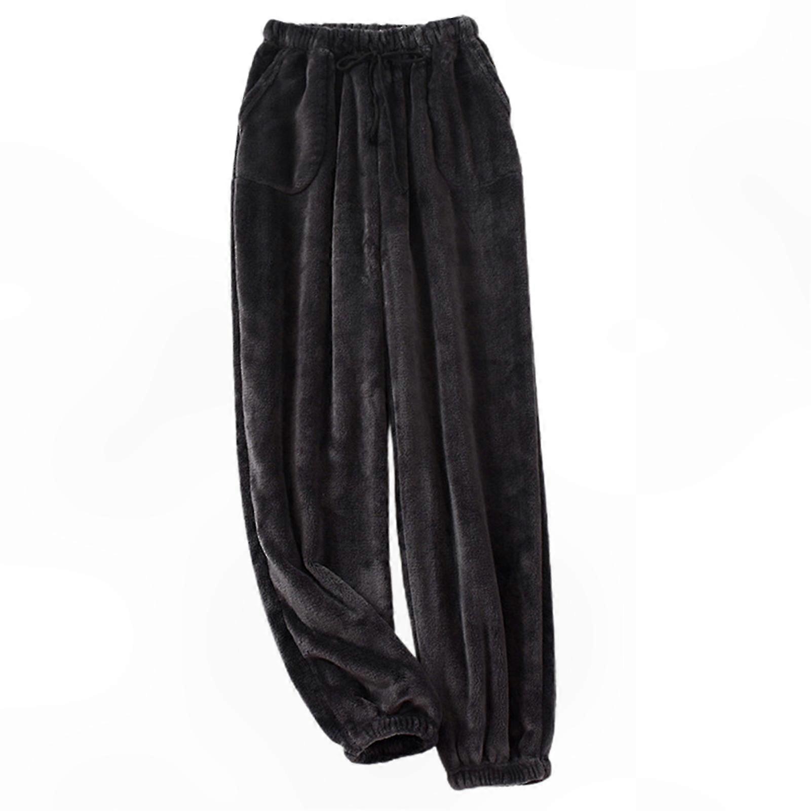 Men's Solid Color Fleece Pajama Pants with Drawstring and Pockets
