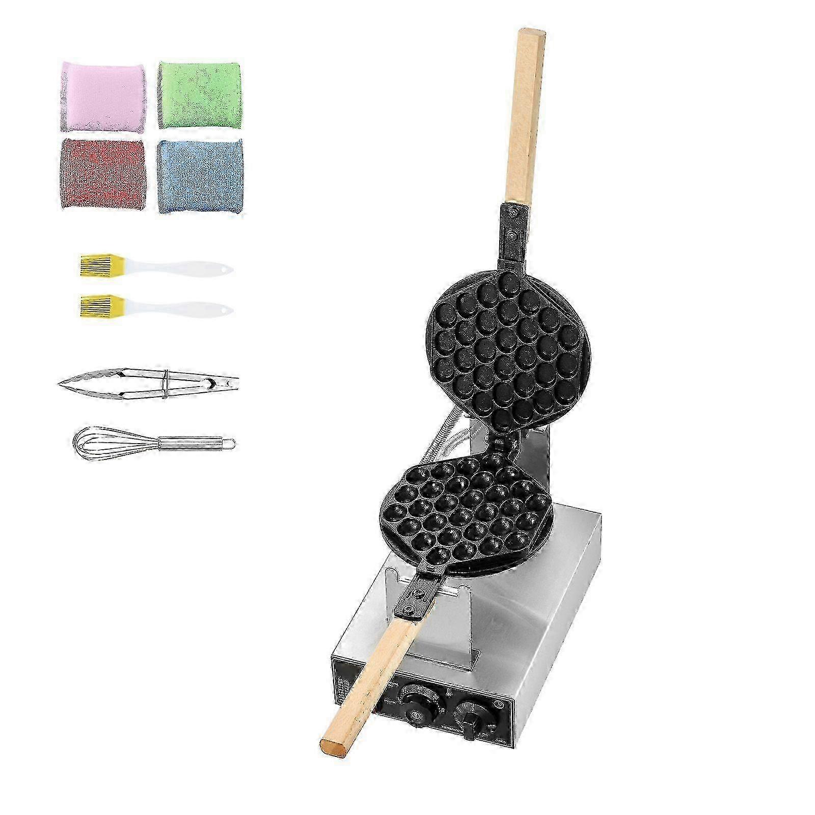 2025 Commercial Bubble Waffle Maker, 1400W, 180 Rotatable, Temp and Time Control, Wooden Handle, for Restaurant Bakery Snack Bar