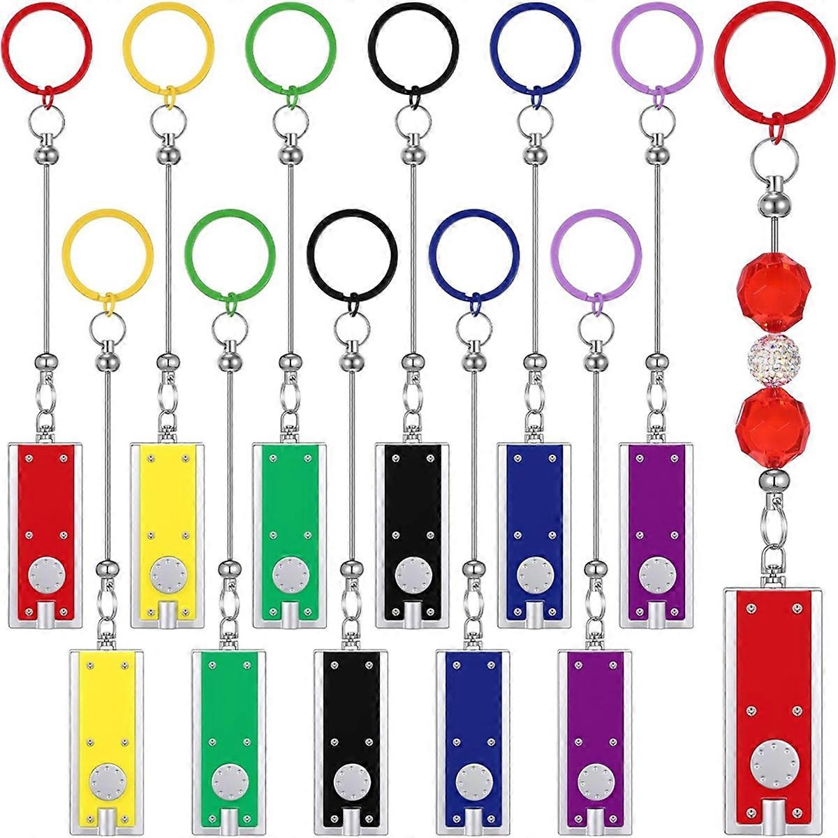 12Set Beadable Keychain 12pcs Beadable Keychains Bars with 12Pcs Mini LED Light, Key Chain Accessor
