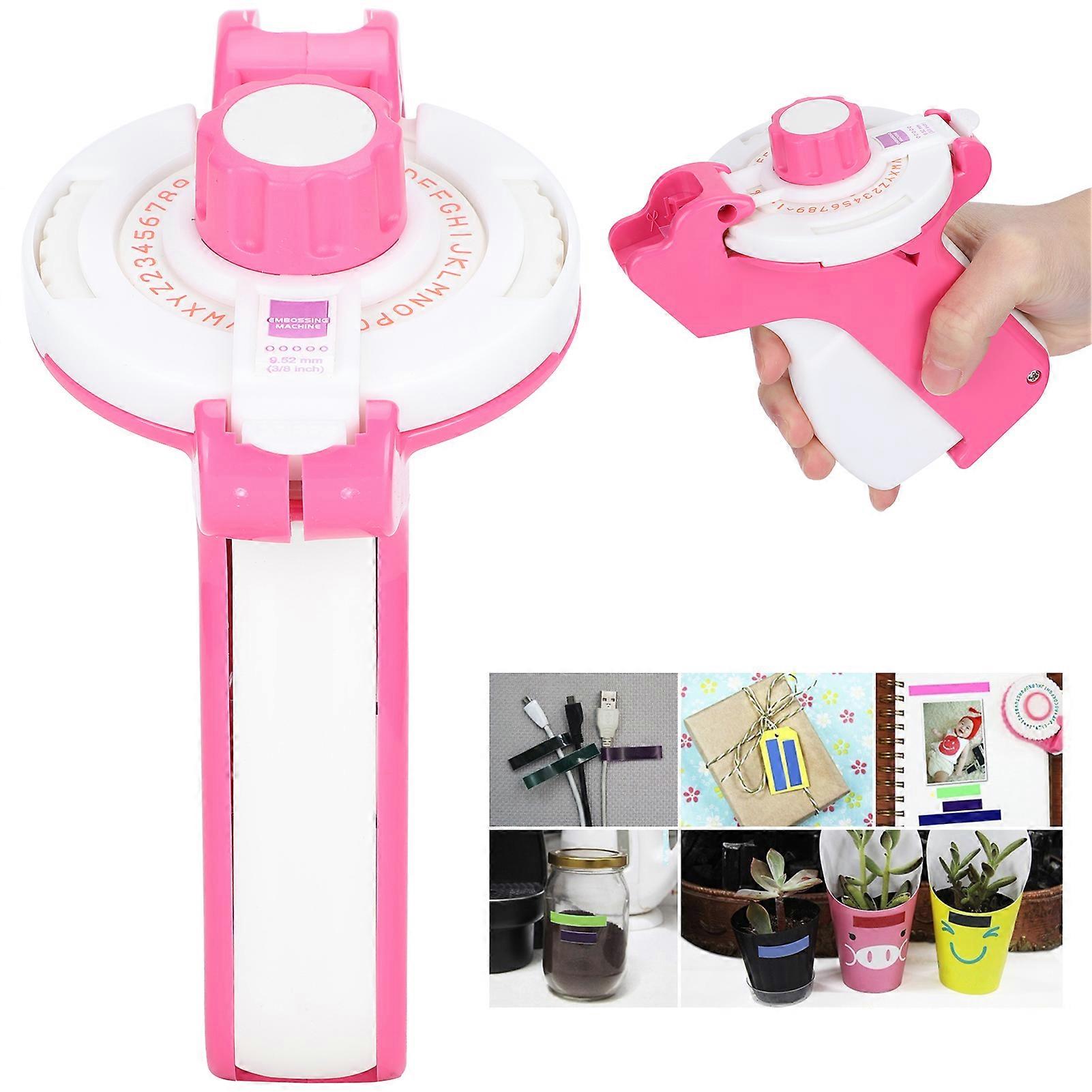 Embossing Label Maker Mini Manual Tape Printer DIY 9mm x 2m Pink