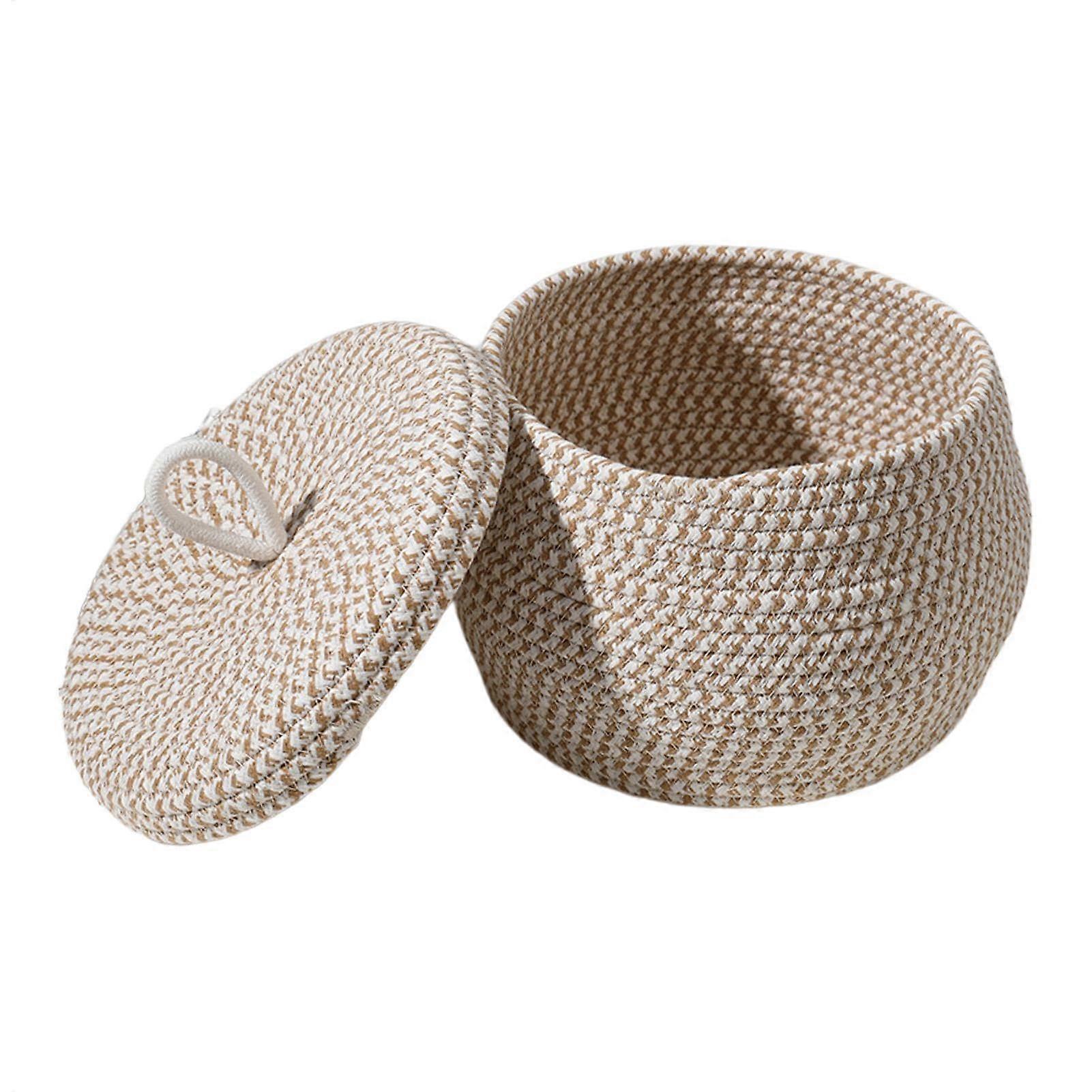 Cotton Rope Container With Lid Small Round Braided Boho Storage Basket For Organization Cotton Rope Round Basket