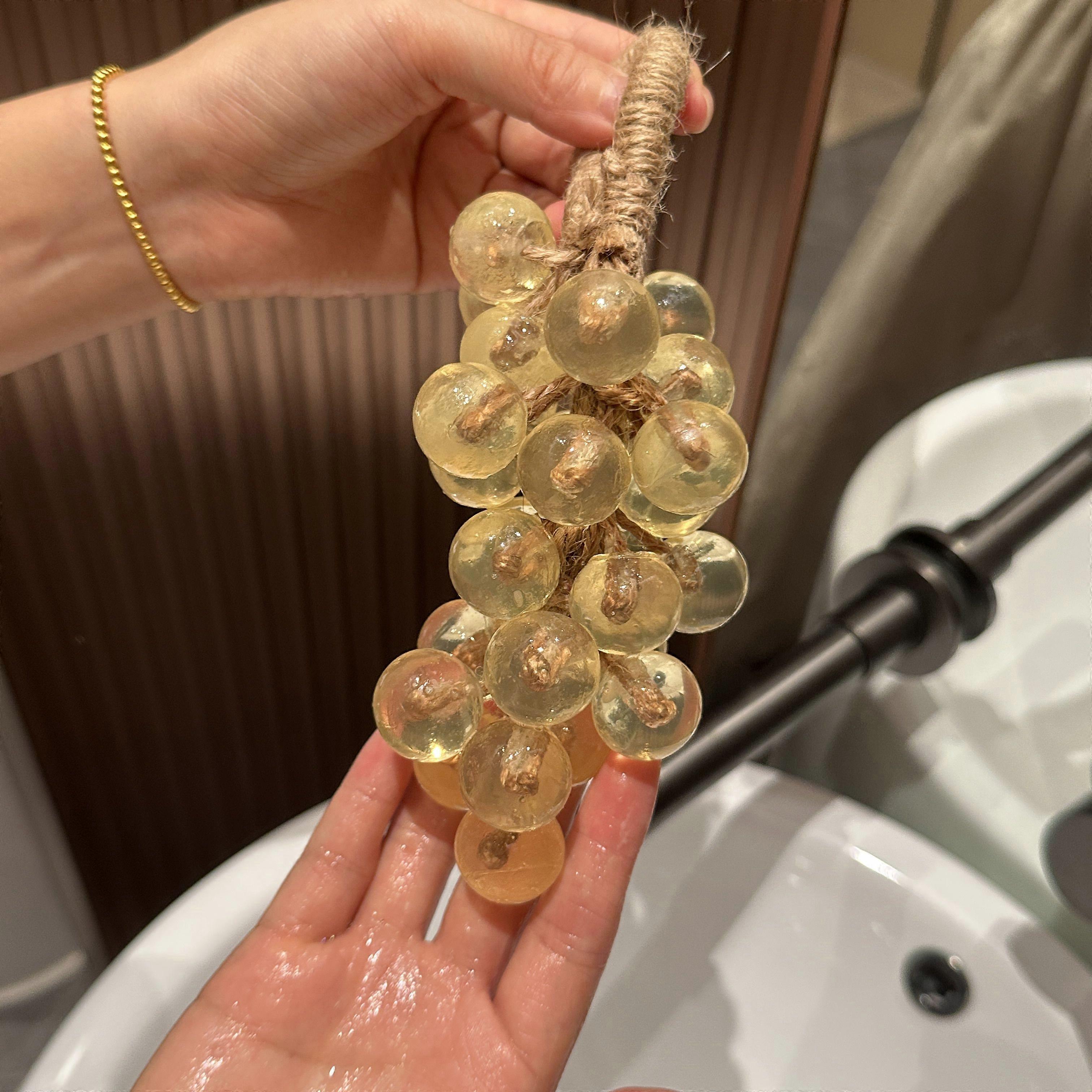 Handmade Grape Bunch Shaped Soap On A Rope Natural Cold Process For Shower, Grape Shaped Cold Processed Soap, Yellow