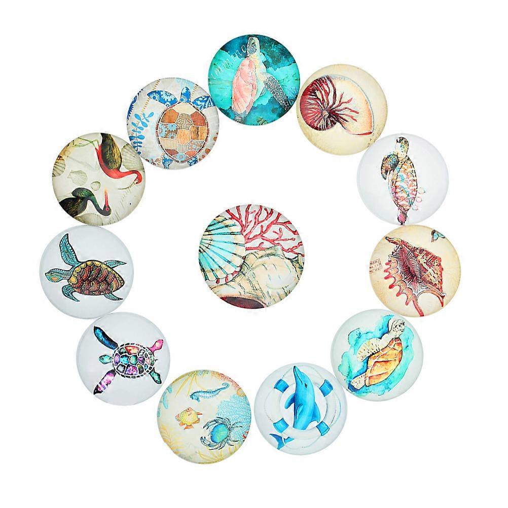 Marine Organism Pattern Glass Patch for DIY Use 20Pcs Blue Glass Patches