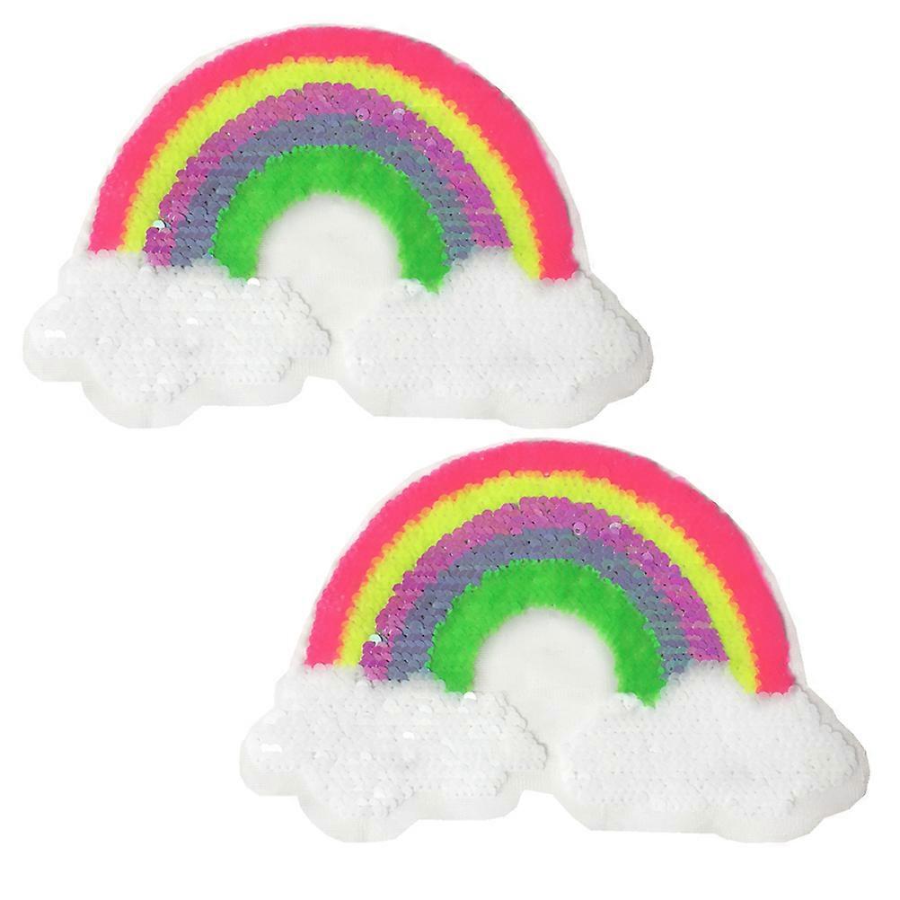 Sewing Patches Double-Sided Color Changing Rainbow Sequins Applique 2Pcs