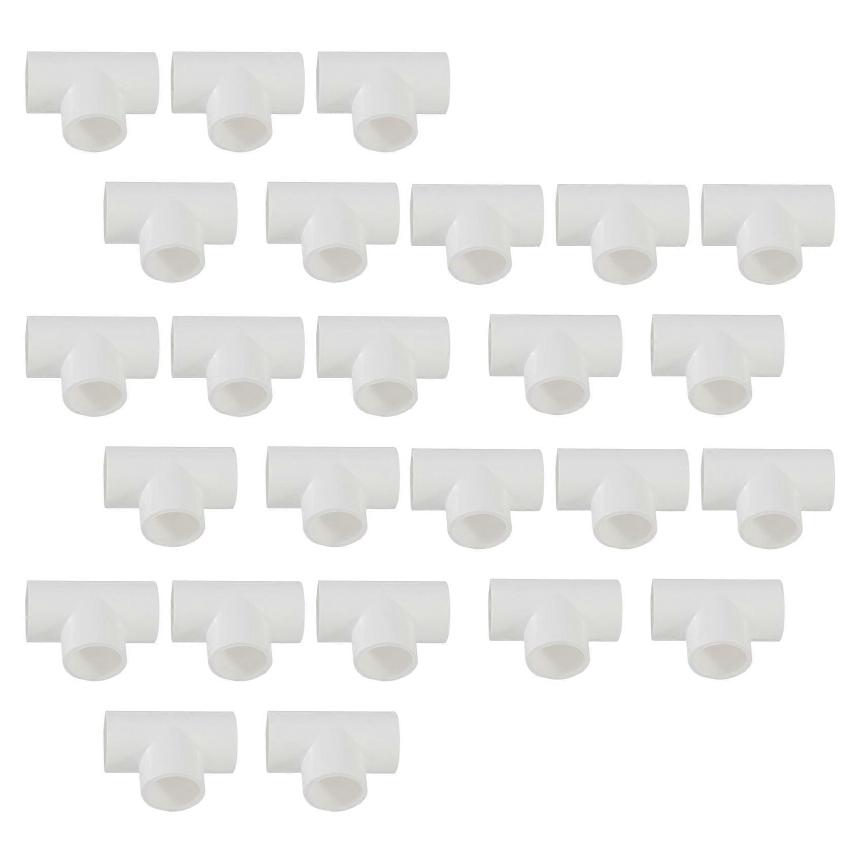 20mm PVC Tee 3 Way Water Pipe Tube Adapter Connectors White 25 Pcs