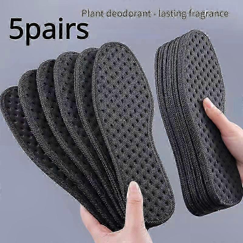 5 Pairs Thickened Bamboo Charcoal Insoles with Shock Absorption for Sports and Running Shoes Deodorizing Plant-Based Footbed