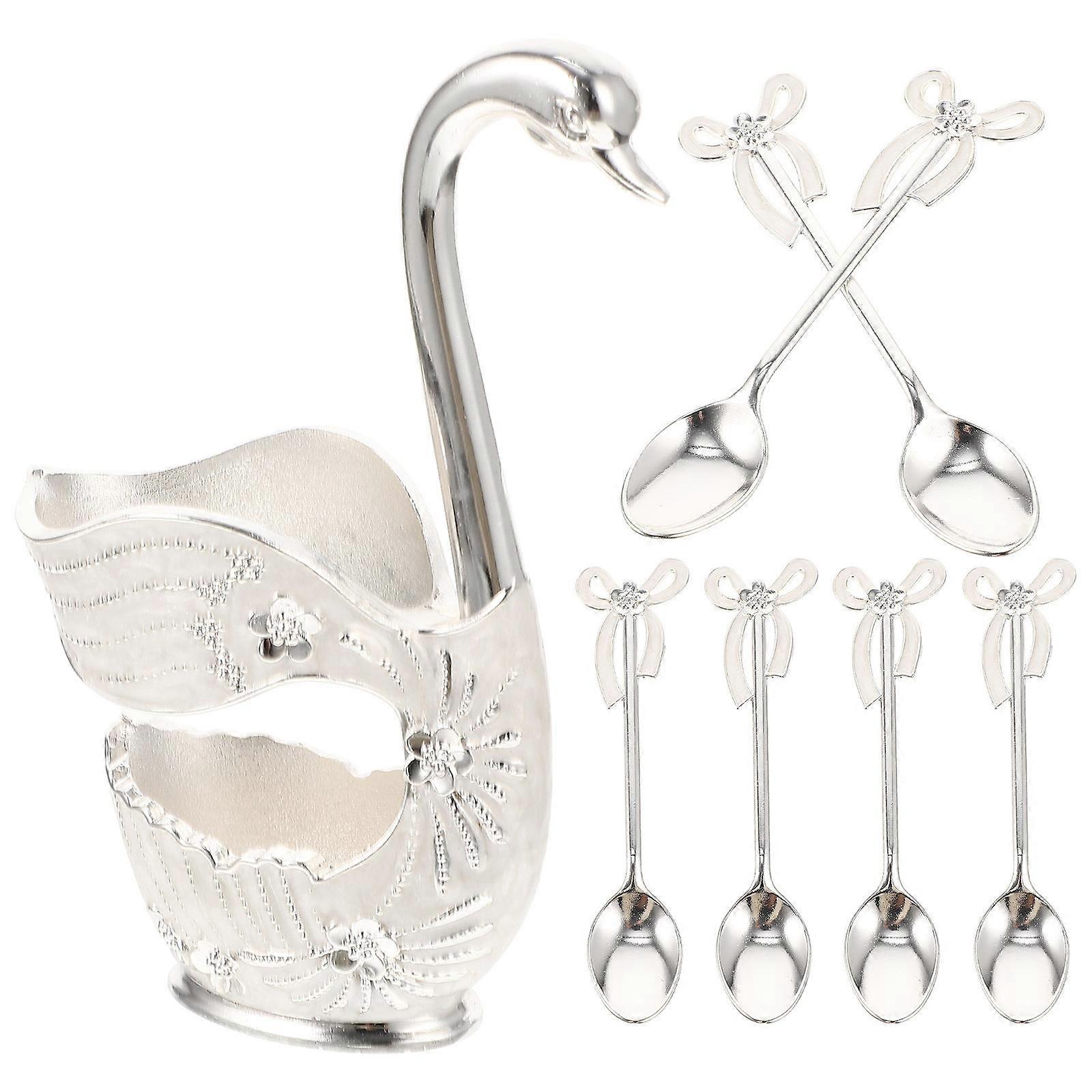 Elegant Swan Spoon Set Silver Metal Spoons Dessert Serving 1Set