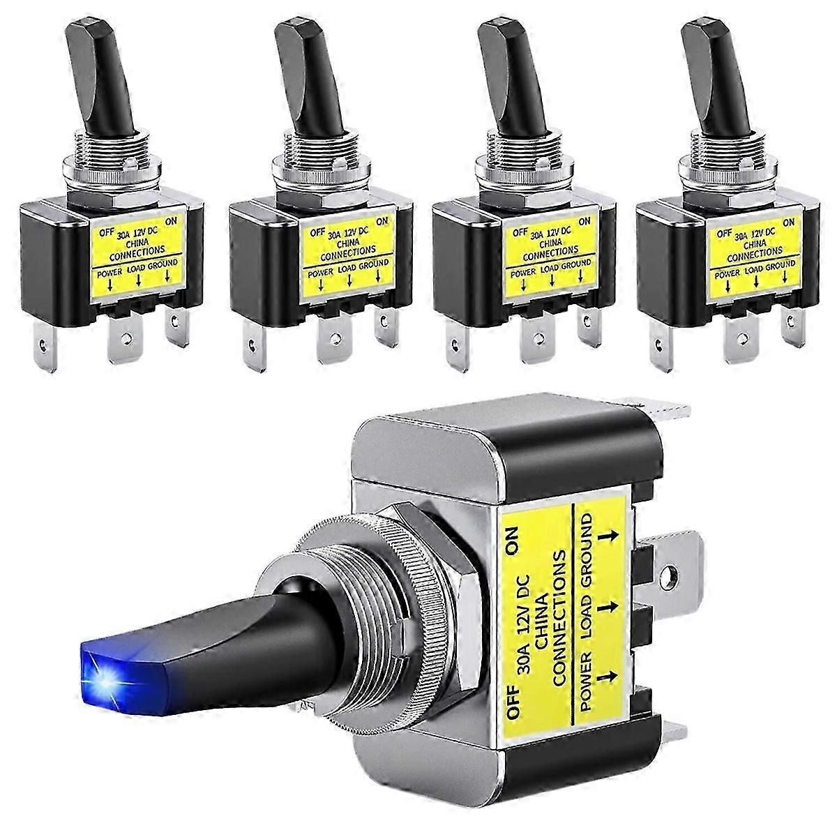 LED Toggle Switch on Off 12V 30A Blue LED Lighted Metal Switch