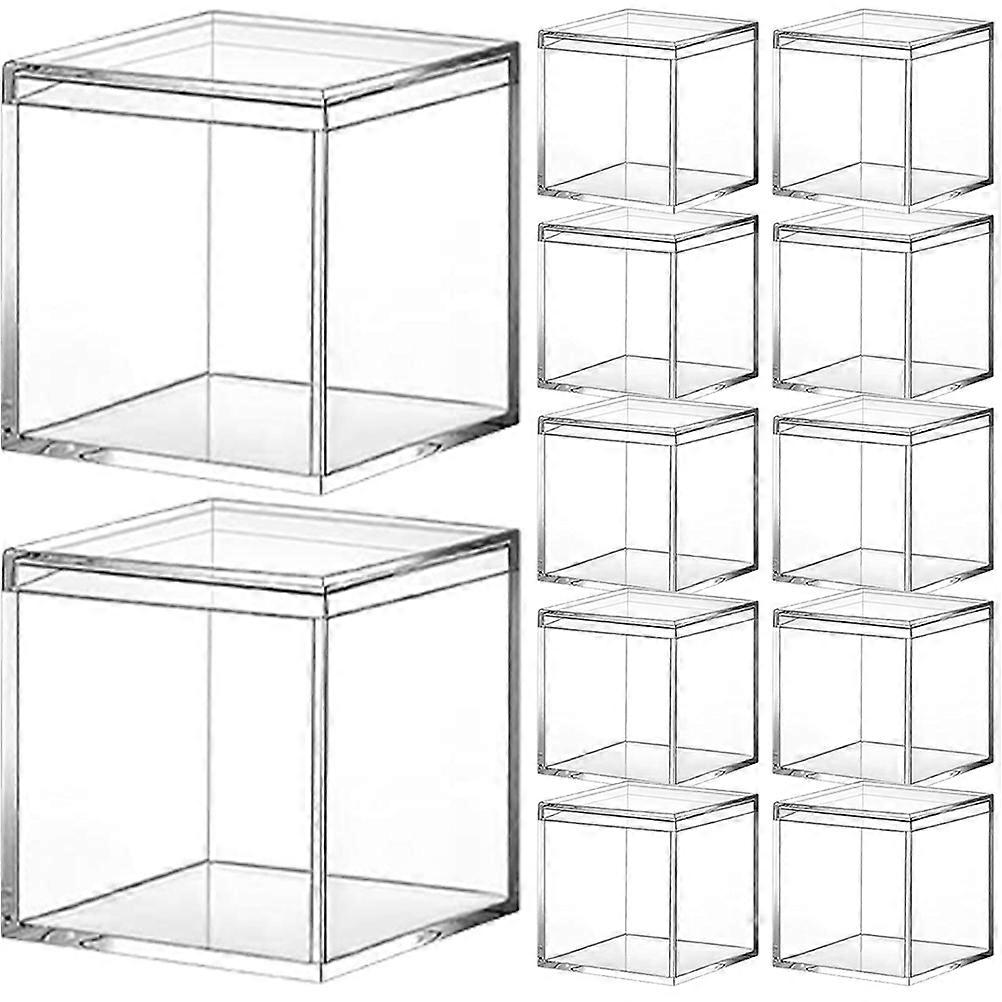 Square Acrylic Candy Boxes 12Pcs Storage Containers Great For Displaying Jewelry Protecting Collection 3x3x3in With Lid
