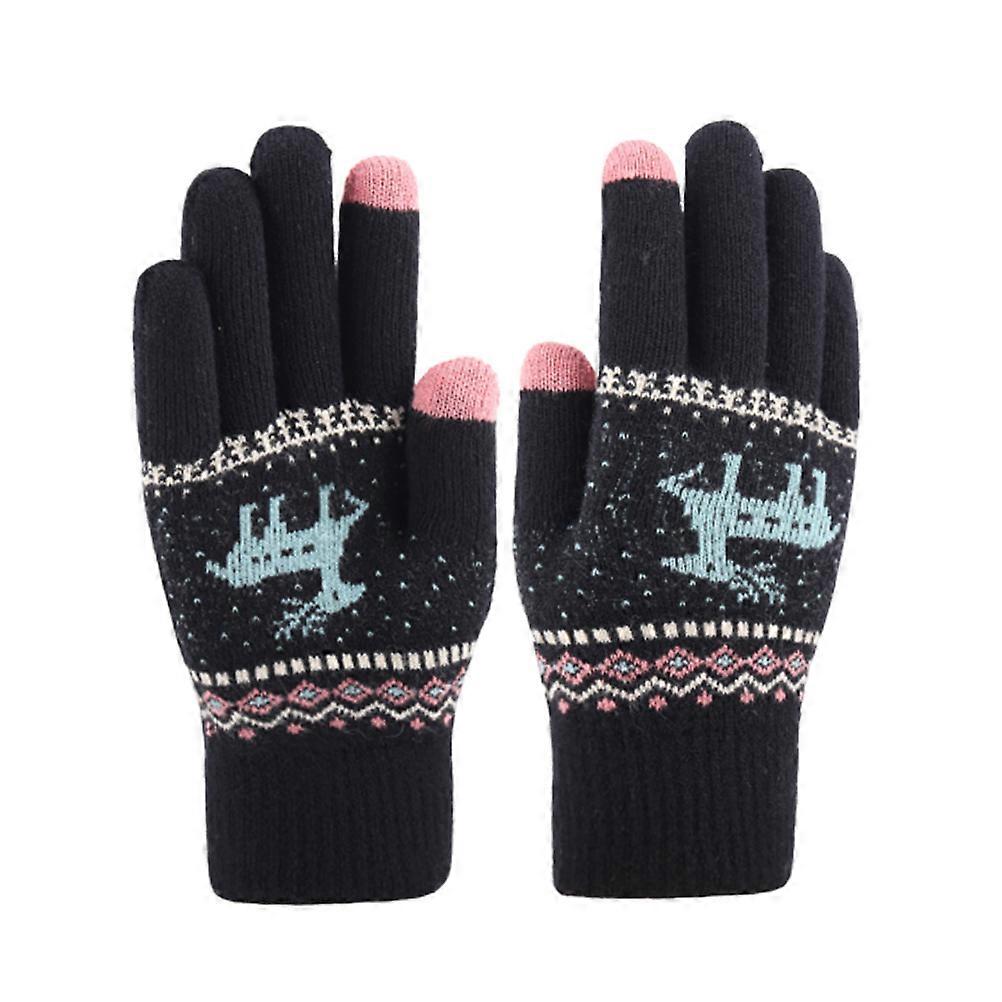 Winter Mitten Elk Pattern Touch Screen Gloves for Women 3Pairs