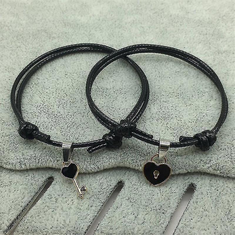 ブレスレットカップルブレスレット合金キーハートロック手作りロープブレスレットブラック