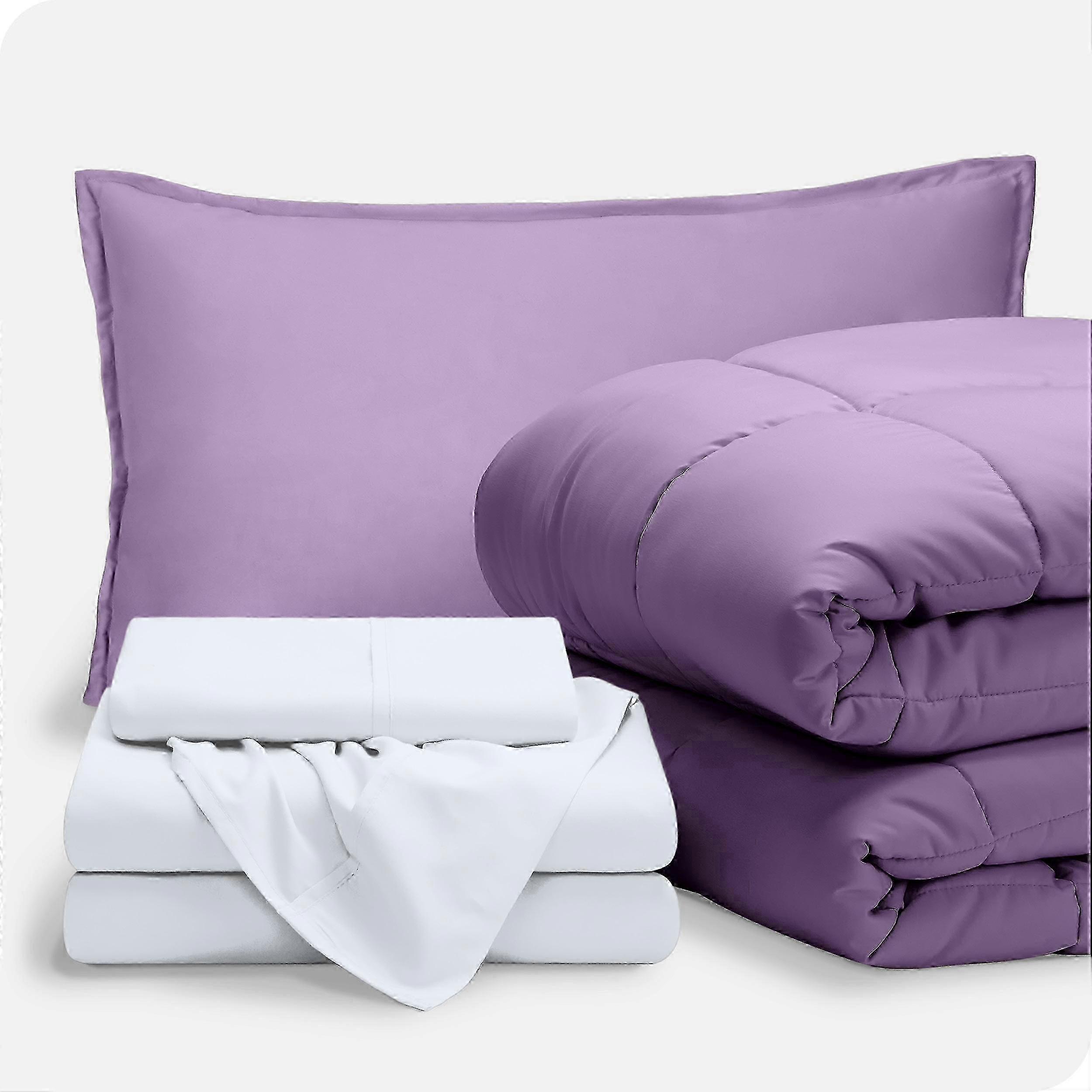 Bare Home 5-Piece Bed-in-a-Bag - Twin, Lavender with White Sheet Set