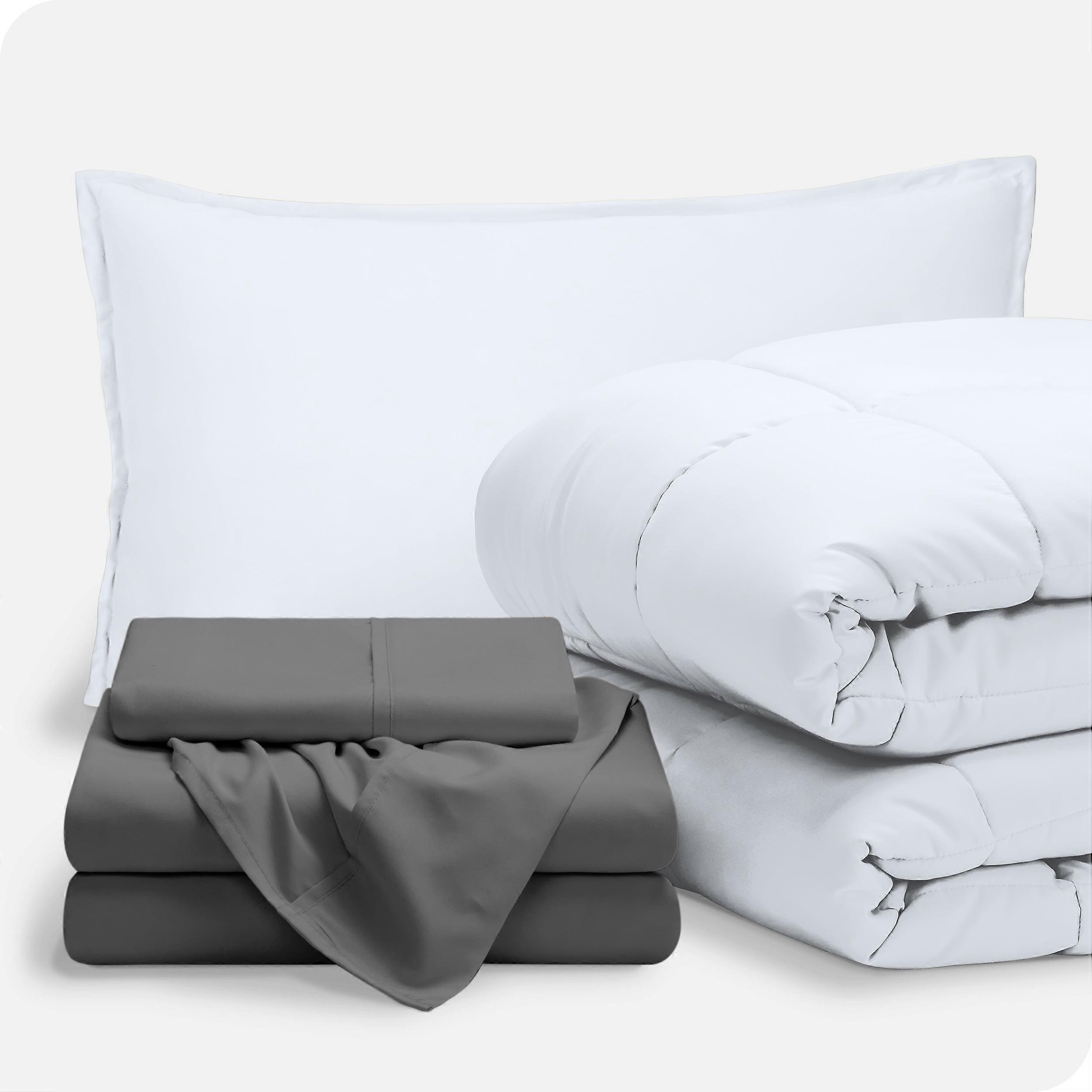 Bare Home 5-Piece Bed-in-a-Bag - Twin, White with Gray Sheet Set