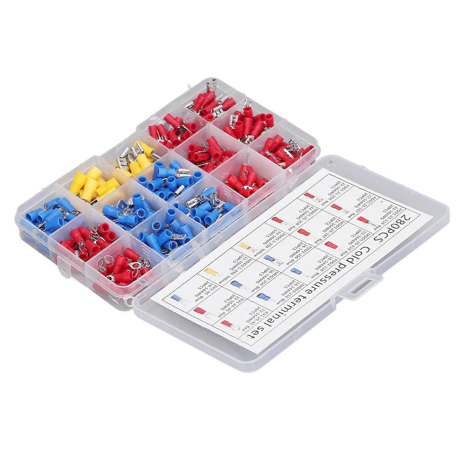 280Pcs Cold Pressed Terminal Brass Core Insulated Sheath Good Conductivity Ring Fork Terminal Kit for Automobile Ship 