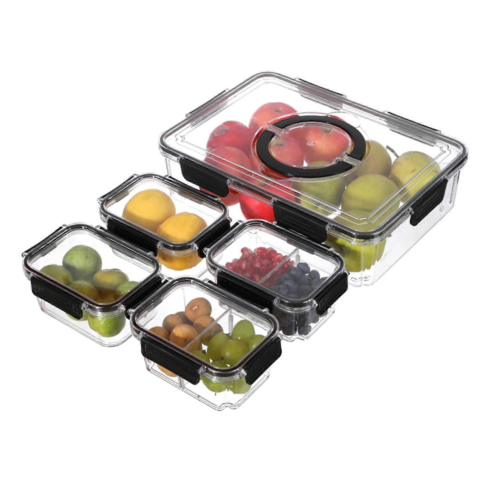 YOBOLK Airtight Divided Serving Tray with Lid & Handle, Portable Snack Box Compatible with Charcuterie, Picnic, Party