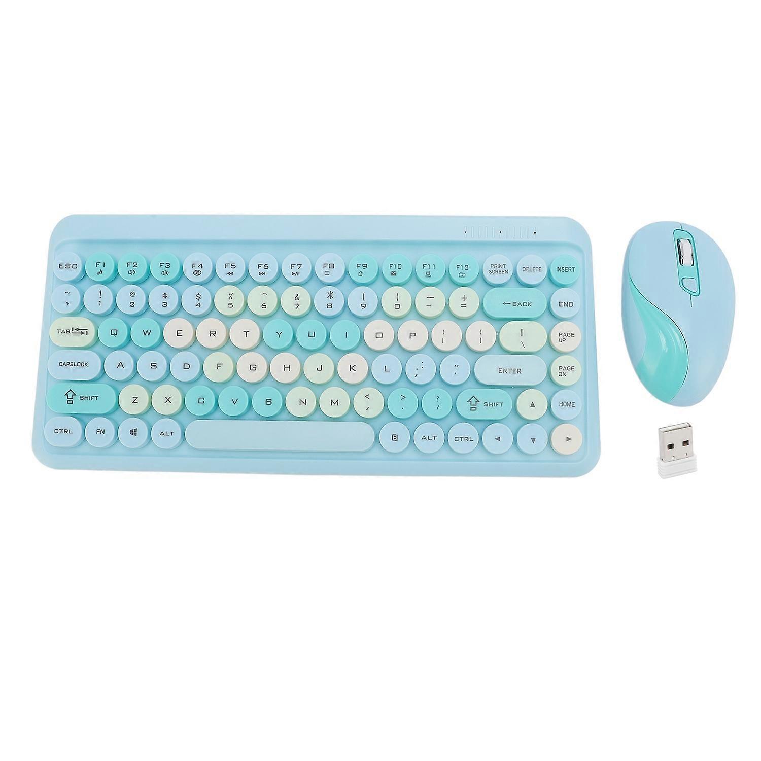 Wireless 2.4G Keyboard and Mouse Retro Round Keycap Keyboard and Mouse Set for Home Misty Blue