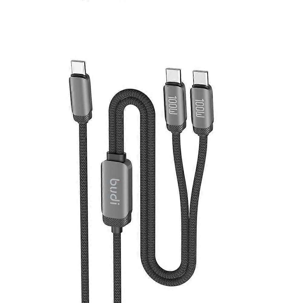 BUDI DC266TTT12B 1.2m PD 100W 2 in 1 USB C to USB C Fast Charging Data Braided Cable